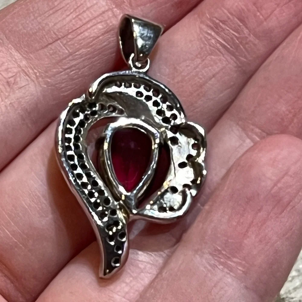 Ruby & Sterling Silver Diamond Pendant - Picture 3 of 4